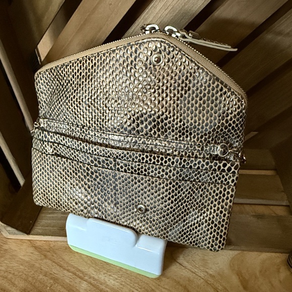 Henri Bendel Tan Snake Print Clutch